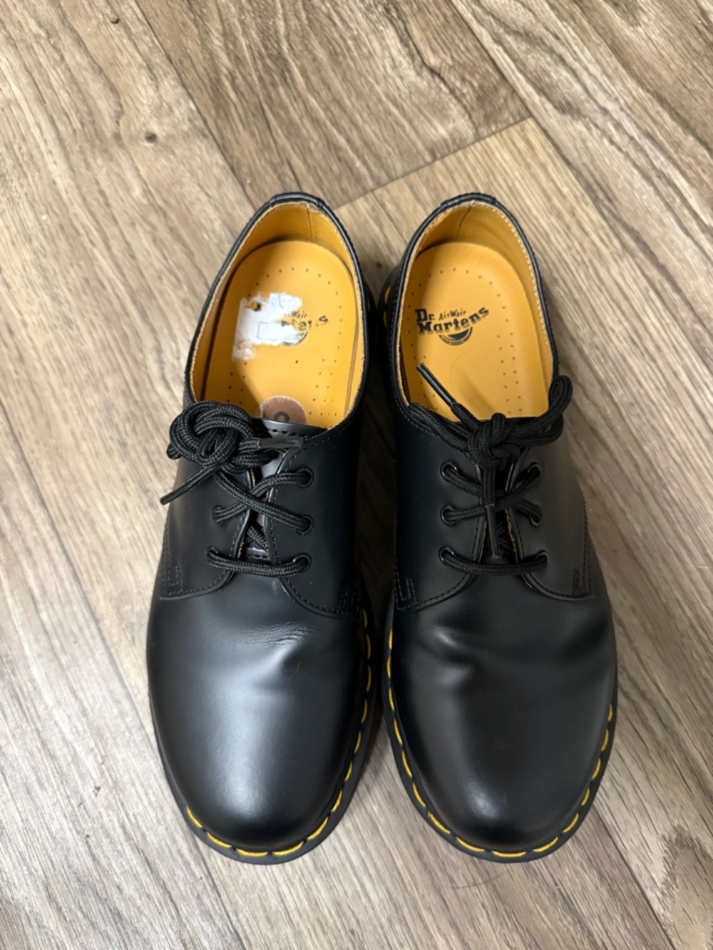 Dr. Martens Black Leather 3-Eye Derby with Yellow Stitching